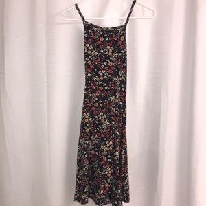 Floral/Navy Blue skater dress.Cross accent on back